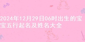 2024年12月29日06时出生的宝宝五行起名及姓名大全