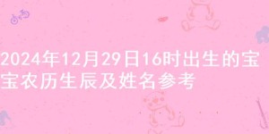 2024年12月29日16时出生的宝宝农历生辰及姓名参考