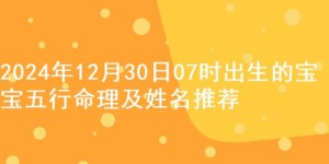 2024年12月30日07时出生的宝宝五行命理及姓名推荐