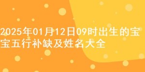 2025年01月12日09时出生的宝宝五行补缺及姓名大全