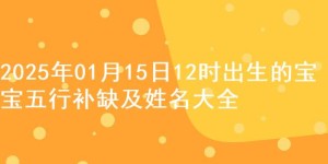 2025年01月15日12时出生的宝宝五行补缺及姓名大全