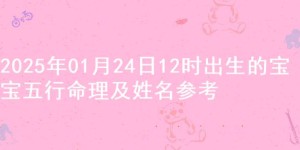 2025年01月24日12时出生的宝宝五行命理及姓名参考