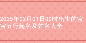 2025年02月01日00时出生的宝宝五行起名及姓名大全