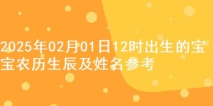 2025年02月01日12时出生的宝宝农历生辰及姓名参考