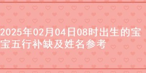 2025年02月04日08时出生的宝宝五行补缺及姓名参考