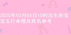 2025年02月05日10时出生的宝宝五行命理及姓名参考