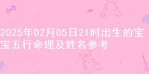 2025年02月05日21时出生的宝宝五行命理及姓名参考