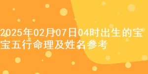 2025年02月07日04时出生的宝宝五行命理及姓名参考