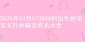 2025年02月07日08时出生的宝宝五行补缺及姓名大全