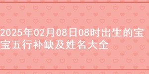 2025年02月08日08时出生的宝宝五行补缺及姓名大全