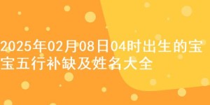 2025年02月08日04时出生的宝宝五行补缺及姓名大全