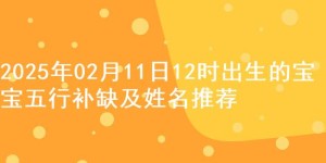 2025年02月11日12时出生的宝宝五行补缺及姓名推荐