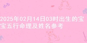 2025年02月14日03时出生的宝宝五行命理及姓名参考