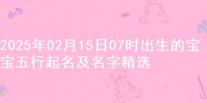 2025年02月15日07时出生的宝宝五行起名及名字精选