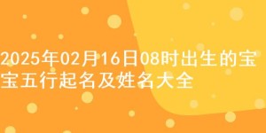 2025年02月16日08时出生的宝宝五行起名及姓名大全