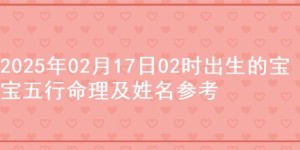 2025年02月17日02时出生的宝宝五行命理及姓名参考