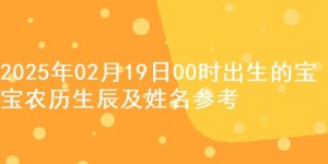 2025年02月19日00时出生的宝宝农历生辰及姓名参考