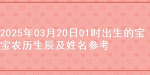 2025年03月20日01时出生的宝宝农历生辰及姓名参考