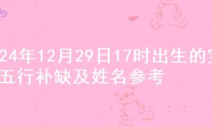 2024年12月29日17时出生的宝宝五行补缺及姓名参考