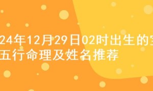 2024年12月29日02时出生的宝宝五行命理及姓名推荐