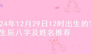 2024年12月29日12时出生的宝宝生辰八字及姓名推荐