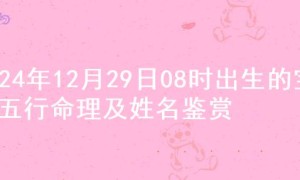 2024年12月29日08时出生的宝宝五行命理及姓名鉴赏