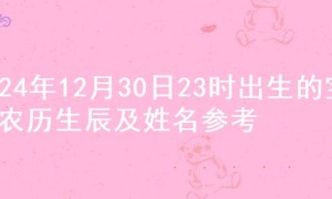 2024年12月30日23时出生的宝宝农历生辰及姓名参考