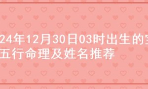 2024年12月30日03时出生的宝宝五行命理及姓名推荐