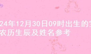 2024年12月30日09时出生的宝宝农历生辰及姓名参考