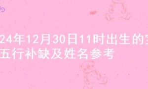 2024年12月30日11时出生的宝宝五行补缺及姓名参考