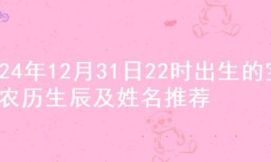 2024年12月31日22时出生的宝宝农历生辰及姓名推荐