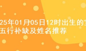 2025年01月05日12时出生的宝宝五行补缺及姓名推荐