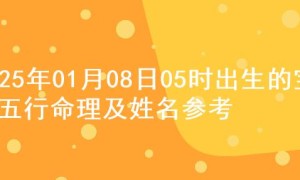 2025年01月08日05时出生的宝宝五行命理及姓名参考