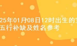 2025年01月08日12时出生的宝宝五行补缺及姓名参考