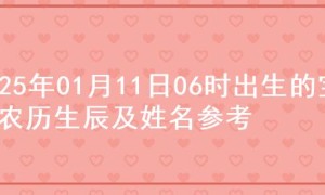 2025年01月11日06时出生的宝宝农历生辰及姓名参考