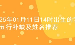 2025年01月11日14时出生的宝宝五行补缺及姓名推荐