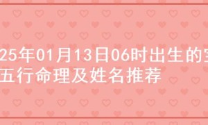 2025年01月13日06时出生的宝宝五行命理及姓名推荐