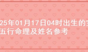 2025年01月17日04时出生的宝宝五行命理及姓名参考