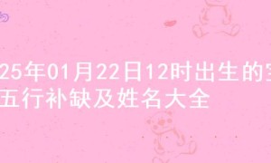 2025年01月22日12时出生的宝宝五行补缺及姓名大全