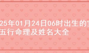 2025年01月24日06时出生的宝宝五行命理及姓名大全