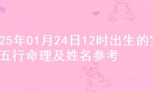 2025年01月24日12时出生的宝宝五行命理及姓名参考