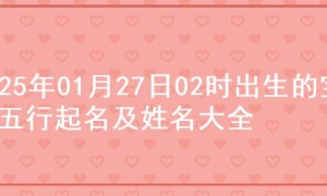 2025年01月27日02时出生的宝宝五行起名及姓名大全