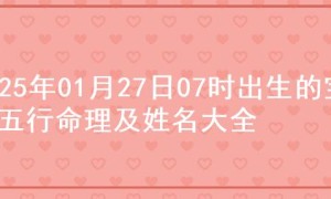 2025年01月27日07时出生的宝宝五行命理及姓名大全