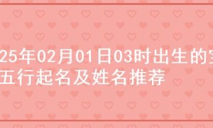 2025年02月01日03时出生的宝宝五行起名及姓名推荐