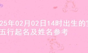 2025年02月02日14时出生的宝宝五行起名及姓名参考