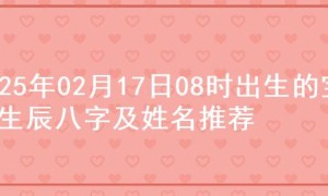 2025年02月17日08时出生的宝宝生辰八字及姓名推荐