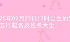 2025年02月22日12时出生的宝宝五行起名及姓名大全