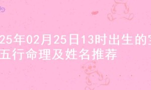 2025年02月25日13时出生的宝宝五行命理及姓名推荐