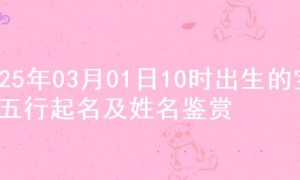 2025年03月01日10时出生的宝宝五行起名及姓名鉴赏