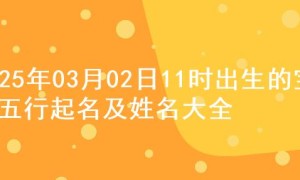 2025年03月02日11时出生的宝宝五行起名及姓名大全